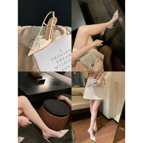 葡萄媽studiolee 莫妮卡小姐～氣質尖頭高跟鞋漆皮後空細跟涼鞋女