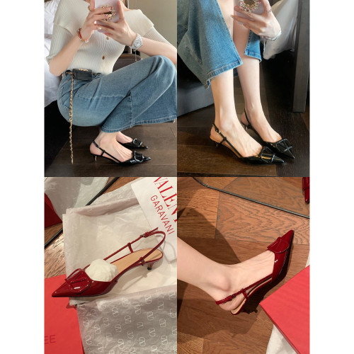 葡萄媽studiolee 莫妮卡小姐～氣質尖頭高跟鞋漆皮後空細跟涼鞋女