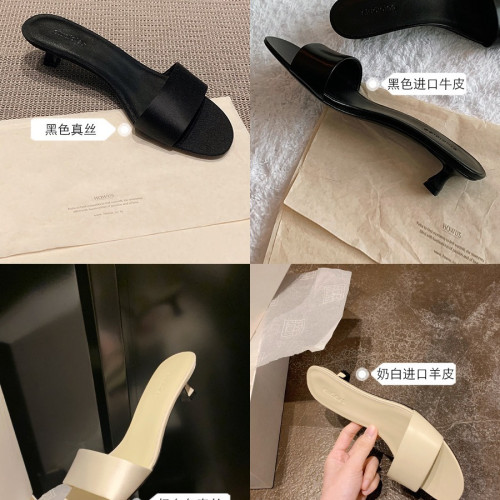 葡萄媽studiolee 極簡風氣質真絲一字帶高跟鞋小貓跟涼拖鞋女夏款