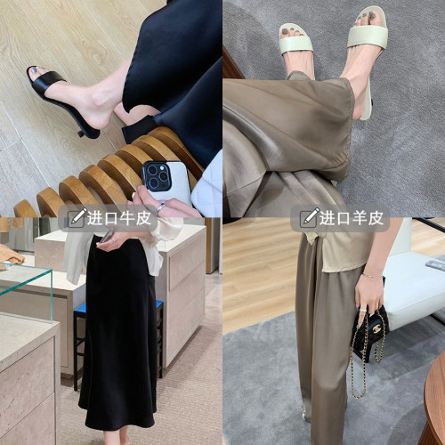 葡萄媽studiolee 極簡風氣質真絲一字帶高跟鞋小貓跟涼拖鞋女夏款