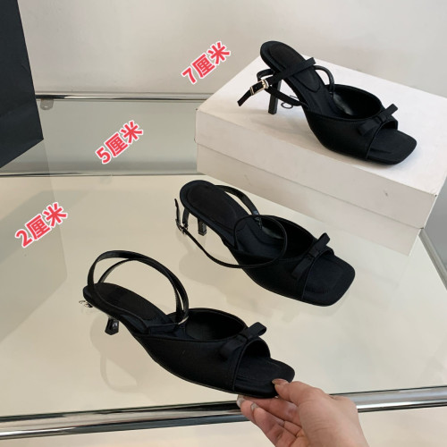 法式淑女細跟一字帶涼拖鞋2025夏季蝴蝶結腳腕釦絆帶露趾高跟鞋