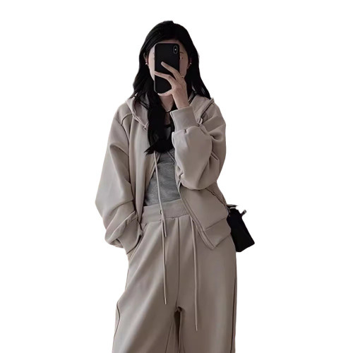 秋冬休閒衛衣運動衣服女套裝時尚顯瘦減齡濶腿褲連帽跑步兩件套潮