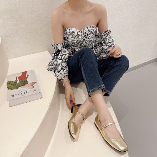 法式瑪麗珍鞋女鞋子平底方頭淺口一字帶氣質單鞋大碼女鞋41-43