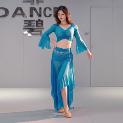 肚皮舞練功服新款套裝性感網紗東方舞蹈服服裝長裙荷葉飄逸2025
