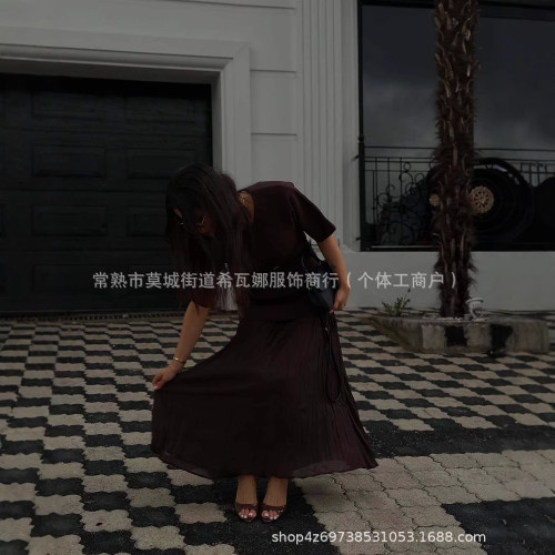 歐美女裝爆款氣質時尚雪紡拼接下擺短袖圓領短袖連衣裙