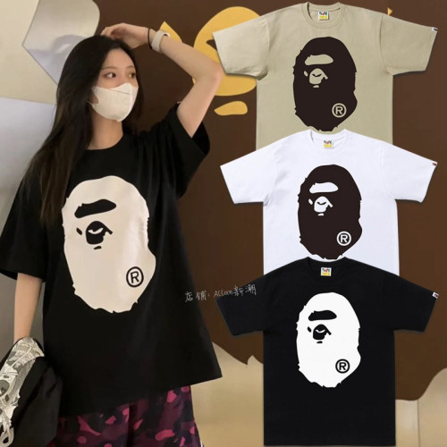 潮牌BAPE經典鯊魚短袖大猿人迷彩卡通印花T恤男情侶女半袖短袖T恤