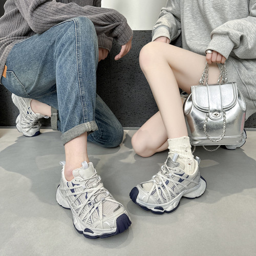 巴黎綁帶厚底老爹鞋女鞋2025早春新款小個子超好看網面運動鞋潮女