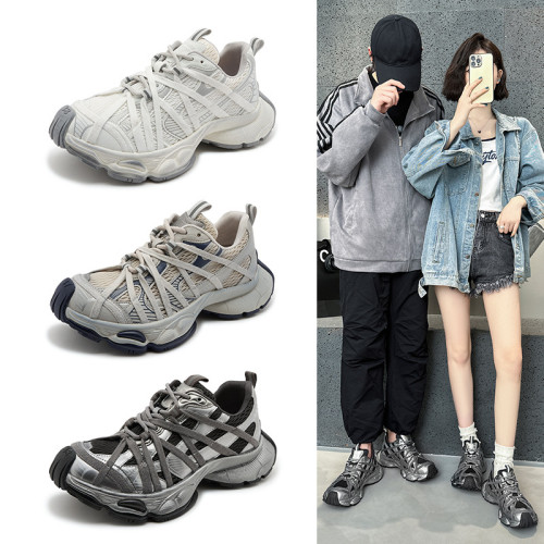 巴黎綁帶厚底老爹鞋女鞋2025早春新款小個子超好看網面運動鞋潮女