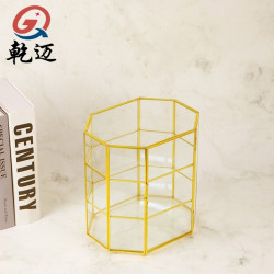 防塵多層玻璃化妝，首飾收納盒，金色托盤玻璃水果盤鐵藝鏡