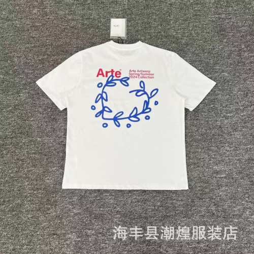 潮牌arte新款花卉樹葉玫瑰花字母印花男女情侶短袖t恤潮