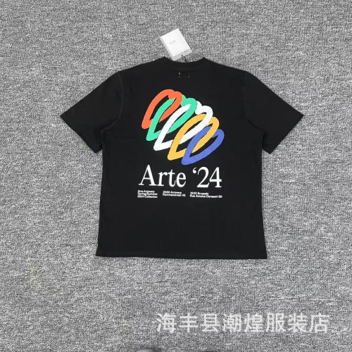 潮牌arte新款花卉樹葉玫瑰花字母印花男女情侶短袖t恤潮