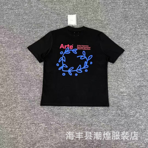 潮牌arte新款花卉樹葉玫瑰花字母印花男女情侶短袖t恤潮