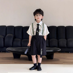 男童背帶套2025夏季時尚學院風套裝兒童禮服演出服套裝 