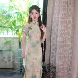 2025夏季新款風旗袍改良版連袖素雅旗袍年輕女士日常可穿旗袍