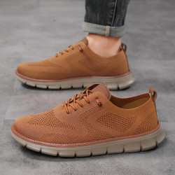 2025新款輕便系帶休閒男鞋透氣飛織男大碼Men Loafers