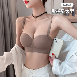 半杯內衣女士夏薄款小胸聚攏顯大防下垂無痕無肩帶文胸多情貓官方