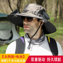 可拆卸爆品太陽能充電風扇大沿帽夏季戶外遮陽帽男登山釣魚帽