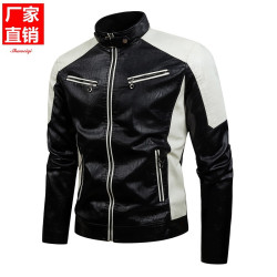 皮衣插色立領PU皮機車服外套春秋季薄款休閒皮夾克男ebay