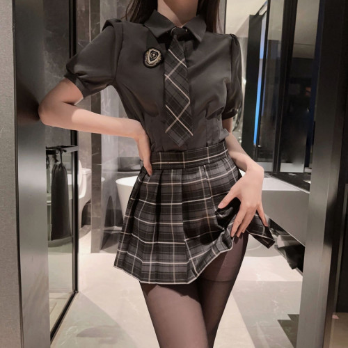 情趣內衣學院風jk收腰製服襯衫女秋季甜辣純欲修身百搭短袖襯衣