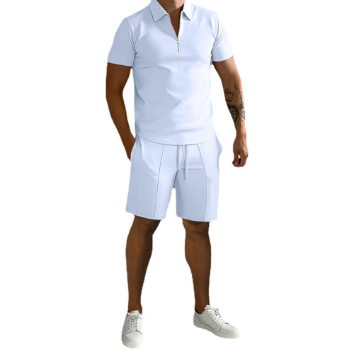 2023夏季歐美男裝Polo休閒寬松短袖短褲運動套裝