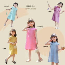 2025夏季裝女童輕薄短袖旗袍兒童寶寶洋氣漢服風連衣裙童裝
