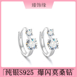 純銀S925莫桑鑽簡約四爪耳鉤歐美爆款高級鍍厚金