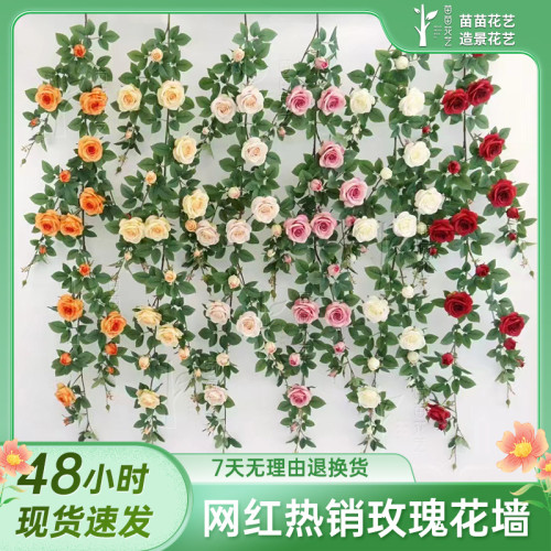 道具仿真玫瑰花藤網紅花牆家居門頭假花拍照裝扮餐廳背景牆