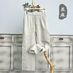 25K12高級純亞麻男褲夏季薄款麻料褲子男士休閒褲寬松直筒濶腿褲