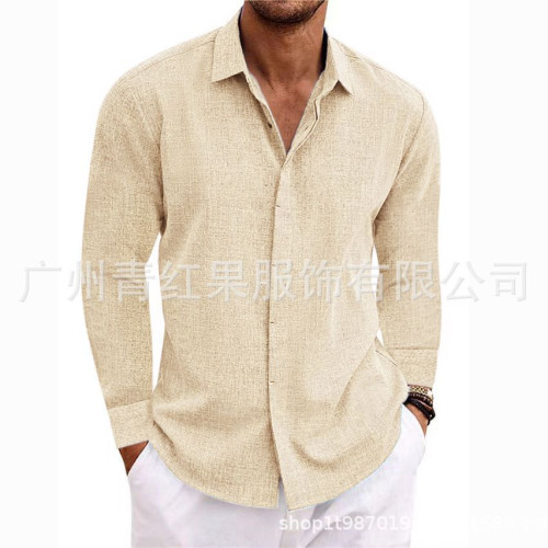 男裝亞麻長袖T恤寬松汗衫純色棉麻襯衫大碼休閒百搭新潮工裝