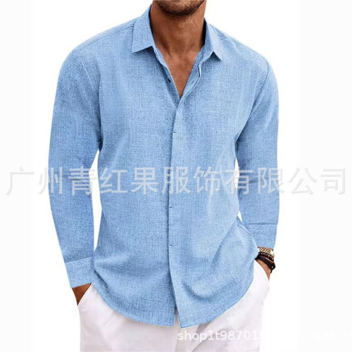 男裝亞麻長袖T恤寬松汗衫純色棉麻襯衫大碼休閒百搭新潮工裝