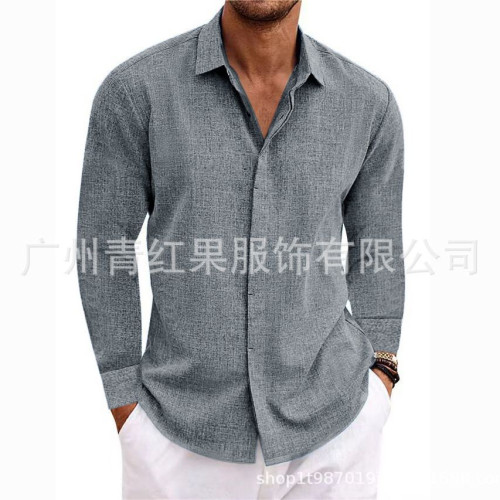 男裝亞麻長袖T恤寬松汗衫純色棉麻襯衫大碼休閒百搭新潮工裝