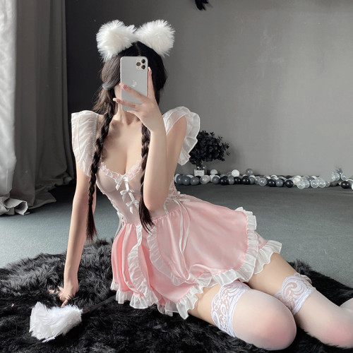 林林婷情趣內衣女性感可愛女僕小胸透視火辣調情床上製服誘惑2591