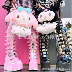Demonia 釦帶厚底靴2023新款哥特式坡跟高筒靴女龐克風辣妹騎士靴