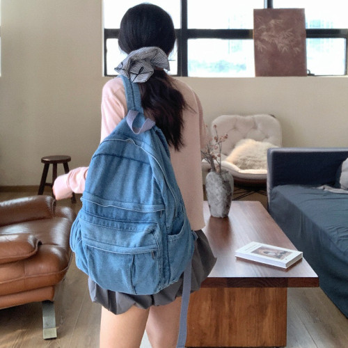 書包女ins港風森系復古做舊大學生雙肩包女歐美時尚水洗帆布後背包