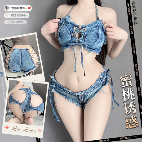 林林婷情趣內衣女低腰開檔短褲性感破洞牛仔短褲夜店火辣誘惑內衣