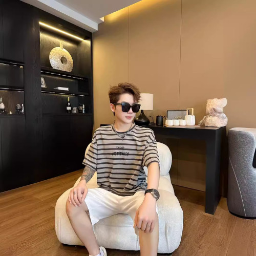 高級親子裝夏款一家四口條紋短袖新款洋氣假兩件母女背帶裙度假服