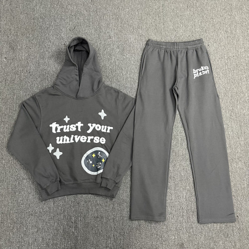broken planet潮牌字母髮泡印花連帽衫高街寬松休閒衛衣套裝