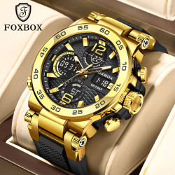 FOXBOX/利格時尚新品雙顯多功能矽膠夜光運動休閒防水男表
