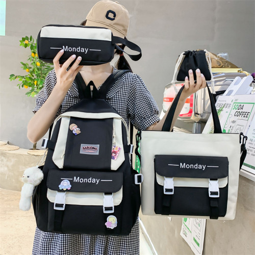 後背包女小學生書包女四件套韓版ins帆布包初中生大容量雙肩包