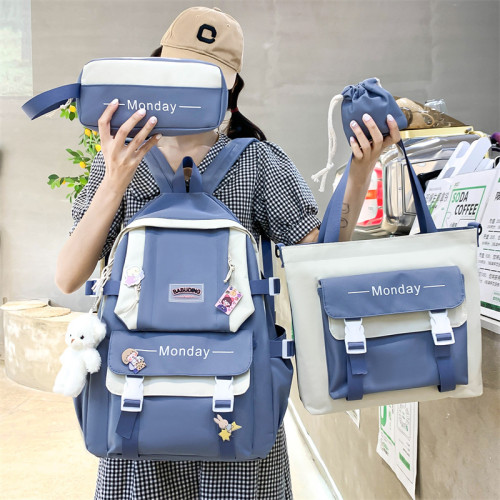 後背包女小學生書包女四件套韓版ins帆布包初中生大容量雙肩包