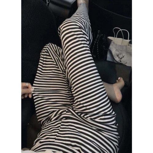 孕婦裝新款孕婦褲加絨加厚黑白橫條紋孕婦托腹濶腿褲夏季