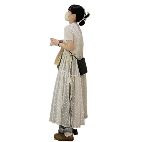 立體花朵    設計感  側邊系帶   吊帶裙  +卡其色外套女裝秋季