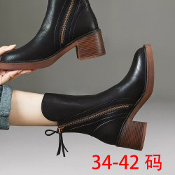 4142碼復古風中筒側拉鍊馬丁靴秋季新款歐版粗跟時尚潮流時裝女靴