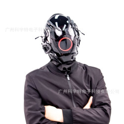 萬聖節賽博龐克機器人發光面具cos漫展頭套全臉黑色帥氣面罩