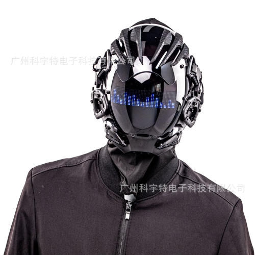 萬聖節賽博龐克機器人發光面具cos漫展頭套全臉黑色帥氣面罩