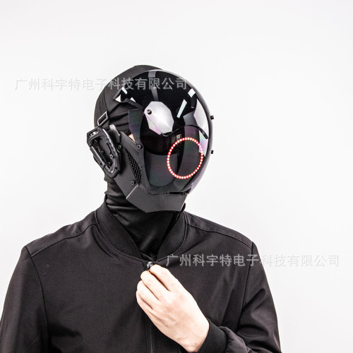 萬聖節賽博龐克機器人發光面具cos漫展頭套全臉黑色帥氣面罩