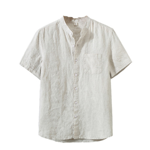 923純色亞麻襯衫男士短袖夏季基透氣薄款麻料衣服風復古休閒