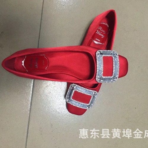 方頭平跟女鞋水鑽方釦平底淺口職業女式單鞋