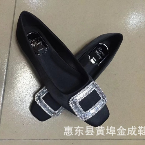 方頭平跟女鞋水鑽方釦平底淺口職業女式單鞋
