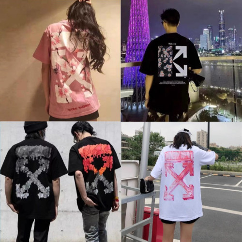【歐碼】off經典款漸變箭頭溶解塗鴉警戒線ow潮牌宗教情侶短袖T恤